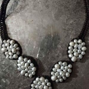 Mother Of Pearl Cluster Necklace with Black Accents